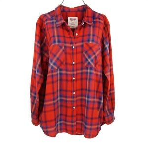 MOSSIMO Plaid Flannel Shirt With Long Sleeves & Front Pockets Red Size Small
